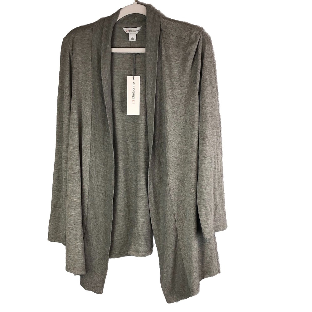 Liz‎ Claiborne Womens Cardigan Medium Grey Gray Sweater Open Front Lightweight